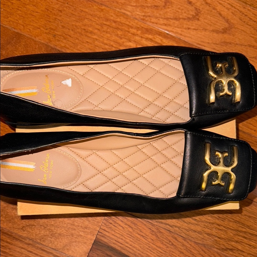 Sam Edelman Black and Gold Flats with Quilted Insole